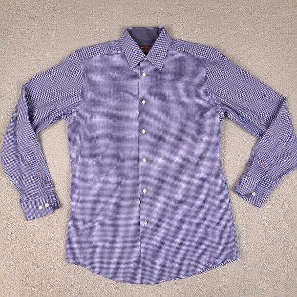 Ben Sherman Shirt Mens Medium Blue Plaid Gingham‎ Button Down Long Sleeve - Picture 1 of 13